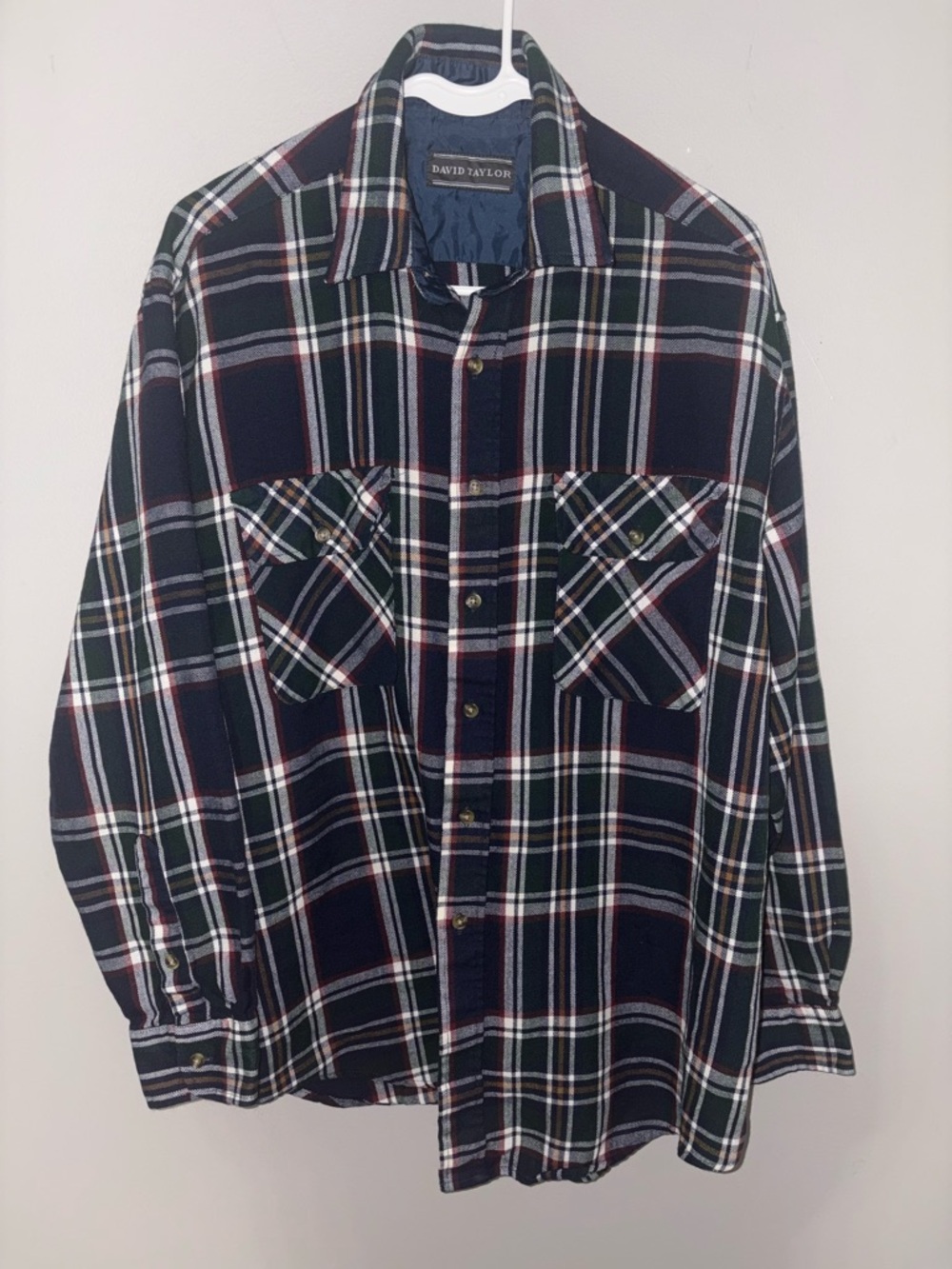David Taylor Navy, Green & White Plaid Button-Down Shirt